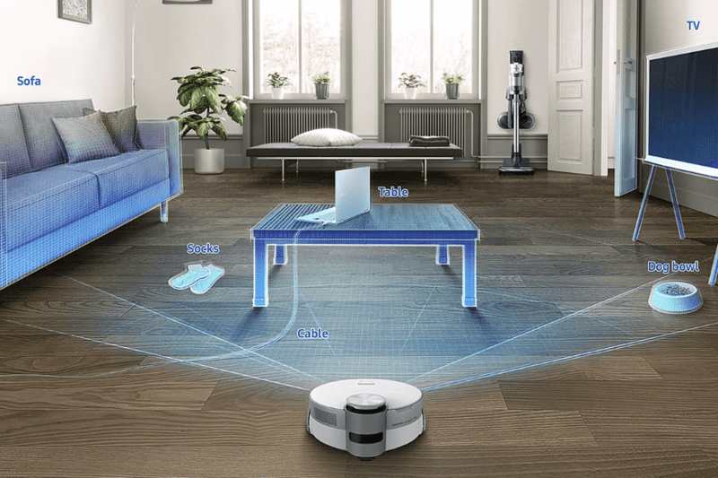 Die Funktionsweise der Lidar Navigation des Samsung Jet Bot AI+ ist zu sehen.